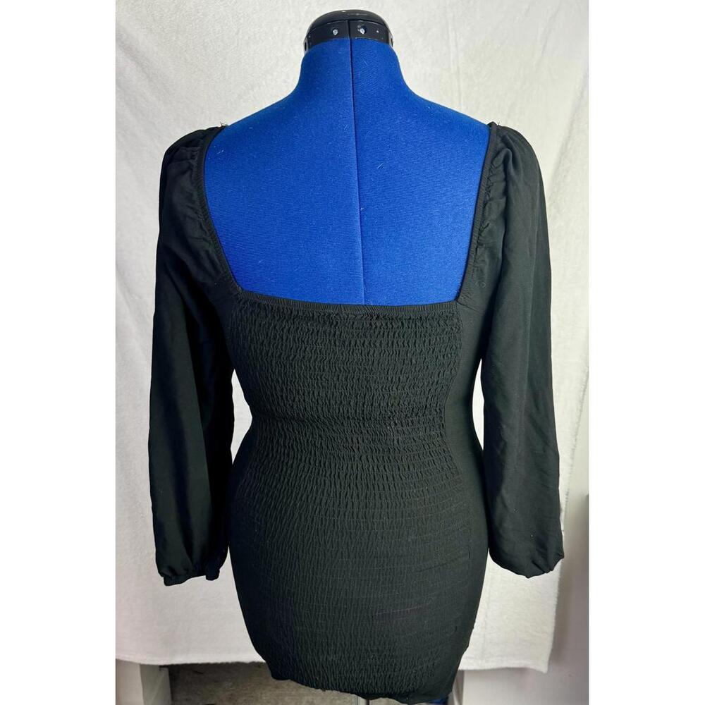 black ruched bodycon mini dress goth whimsgoth milkmaid grunge long‎ sleeve
